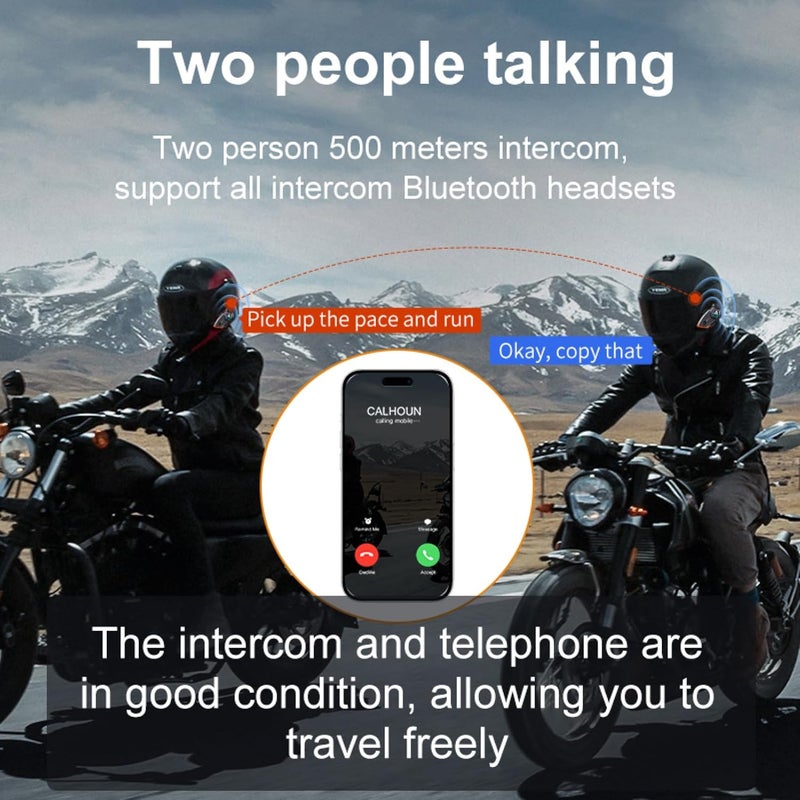 Khptop Motorcycle Helmet Bluetooth Headset 500meters 2 Riders Bluetooth Helmet Intercom Headset with CVC Noise Sound Quality Speakers Communication Systems Motorcycle Riding/Snowmobile/Cycling/Sports - Image 3